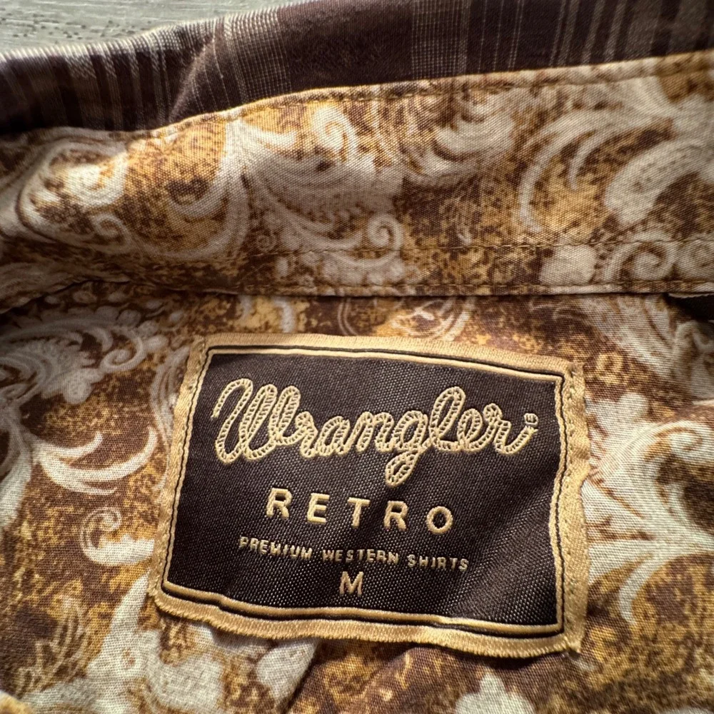 Wrangler Retro Shirt Mens M Brown Plaid Cotton Pearl Snap Western Rodeo Rancher